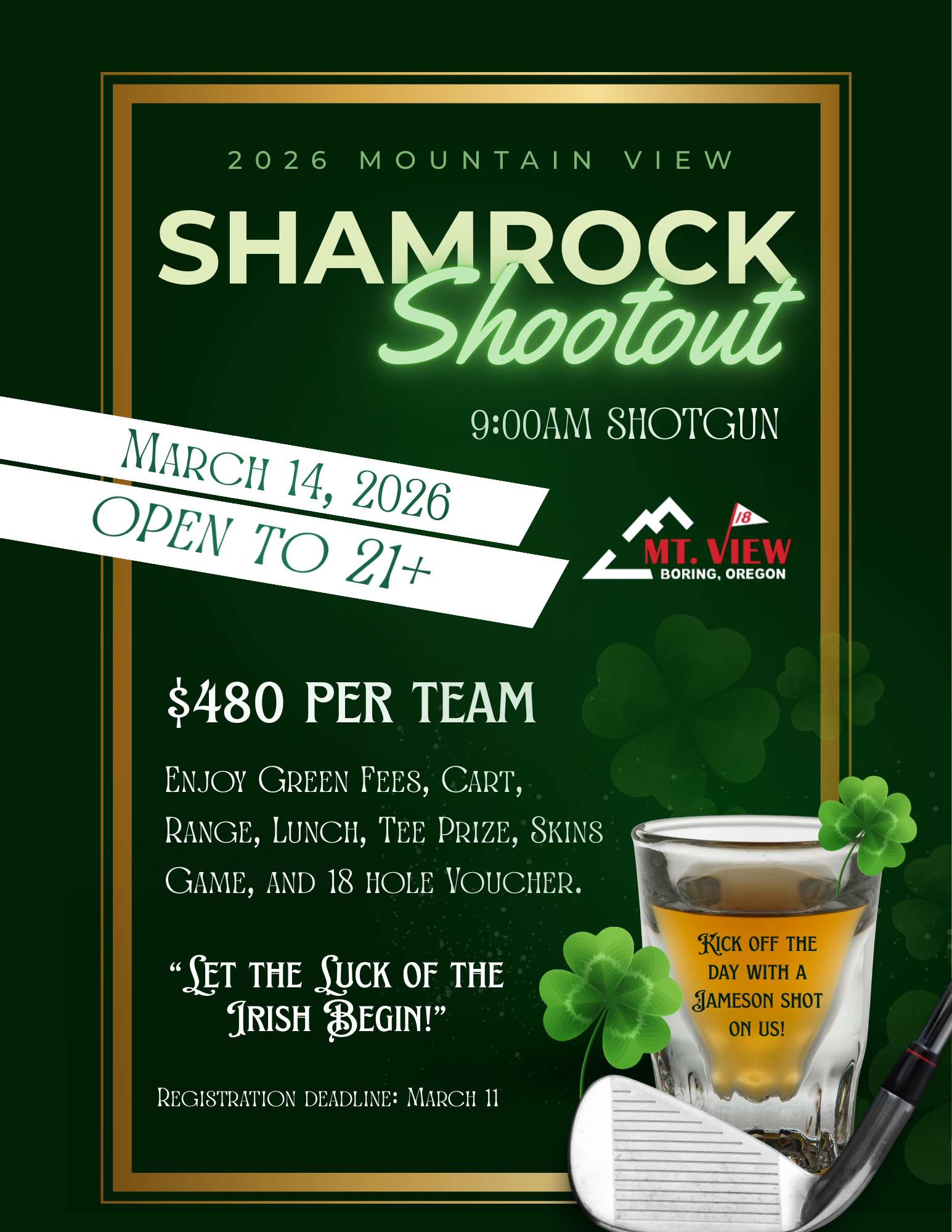 Golf club and shot glass
